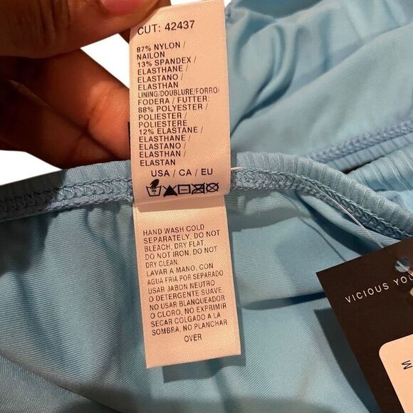 VYB Bikini Bottoms Womens Size M Eye Candy Blu Mid Waisted Retro Ribbed NWT - Picture 5 of 9